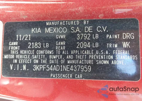 2022 Kia Forte Gt-Line from USA, damaged, VIN 3KPF54AD1NE437959